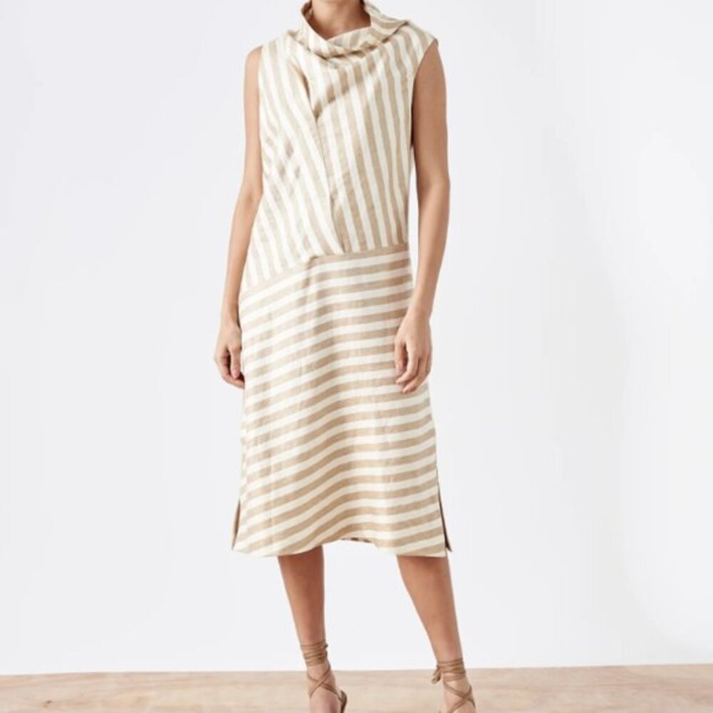 Zero + Maria Cornejo Sleeveless Stripe Folded High-Neck Dress Size 12